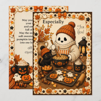 Stitched Spirits Cozy Ghost Baking Fall Greetings Holiday Card