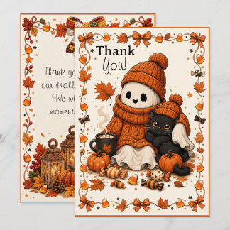 Stitched Spirits Cozy Ghost & Black Cat Halloween Card