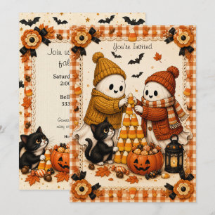 Stitched Spirits Cozy Ghosts & Candy Halloween Invitation