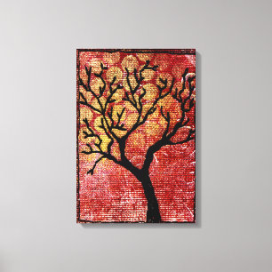 Stitched Tree on Painted Canvas - Red Print