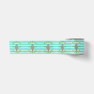 Stitched trees_retro blue satin ribbon