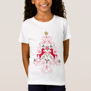 Stitched Winter Holiday Tree With Horses T-Shirt