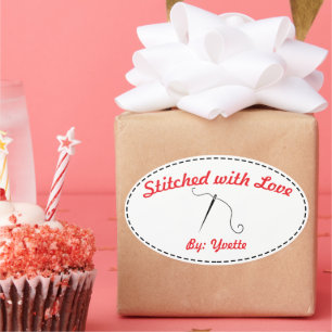 Stitched with Love Oval Sticker