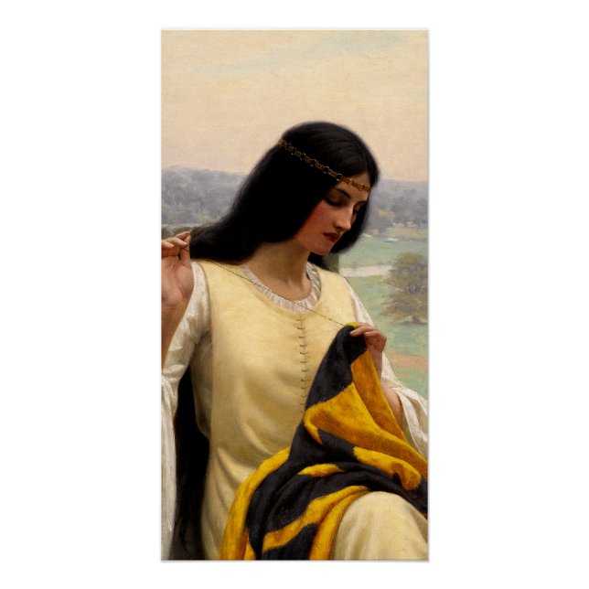 Stitching the Standard by Edmund Leighton Poster (Front)