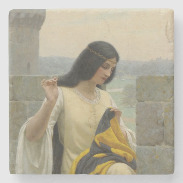 Stitching the Standard Flag (Medieval Woman) Stone Coaster (Front)