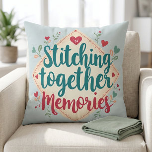 Stitching Together Memories Embroidery Art Throw Pillow