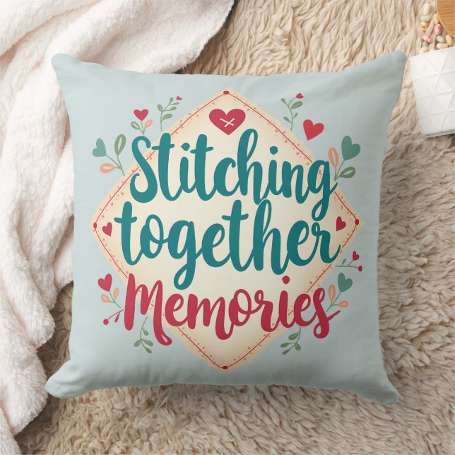 Stitching Together Memories Embroidery Art Throw Pillow (Blanket)