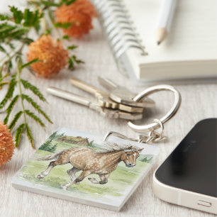 Stjarna Icelandic Horse Galloping in meadow Keychain