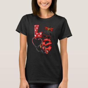 Stna Nurse Plaid Leopard Love Heart Messy Bun Rn N T-Shirt