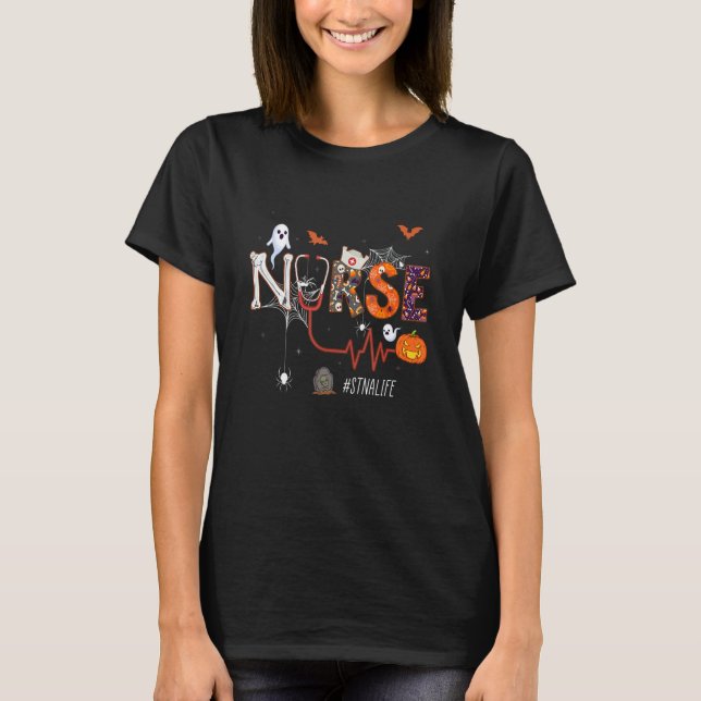 Stna Pumpkin Halloween State Tested Nurse Aides Nu T-Shirt (Front)
