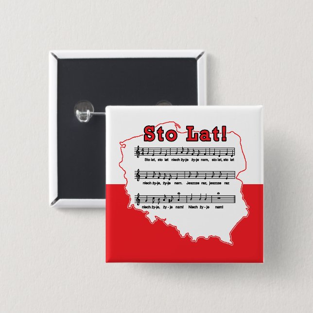 Sto Lat! Song Polish Map 2 Inch Square Button (Front & Back)