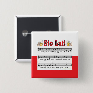 Sto Lat! Song With Beer Mugs 2 Inch Square Button