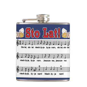 Sto Lat! Song With Beer Mugs Hip Flask
