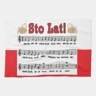 Sto Lat! Song With Beer Mugs Kitchen Towel