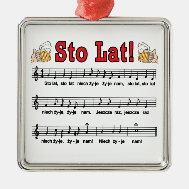 Sto Lat! Song With Beer Mugs Metal Ornament (Front)