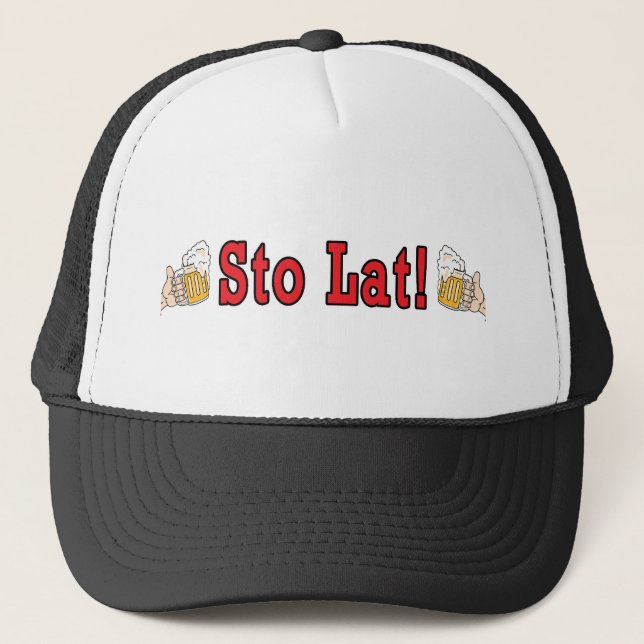 Sto Lat! With Beer Mugs Trucker Hat (Front)