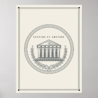 Stoa Seal Sustine Et Abstine Engraved Emblem Poster