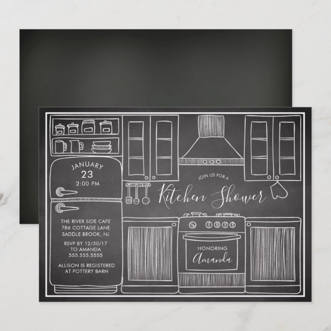 Stock Amusant La Cuisine Douche Invitations (Devant / Derrière)