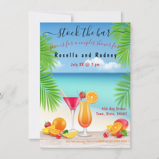 Stock Bar Cocktails Couples Douche Invitation (Devant)