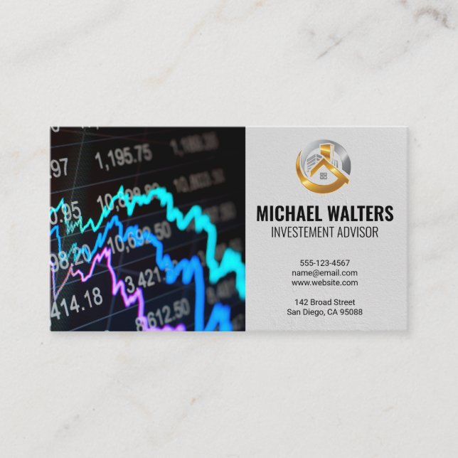 Stock Chart | Real Estate Logo | Finance Business Card (Front)