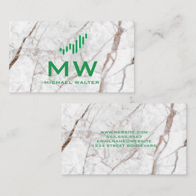 Stock Chart | White Marble  Business Card (Front/Back)