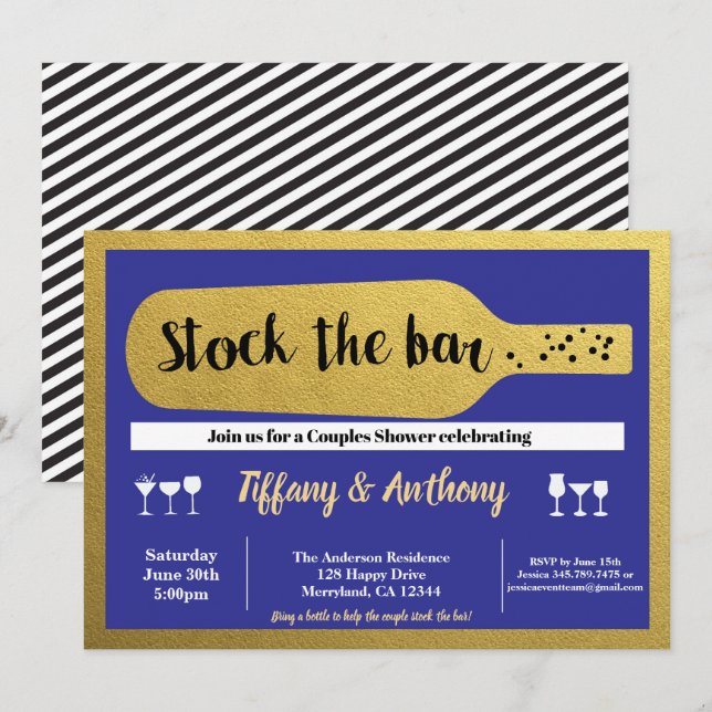 Stock de la marine invitation bar bleu et or (Devant / Derrière)