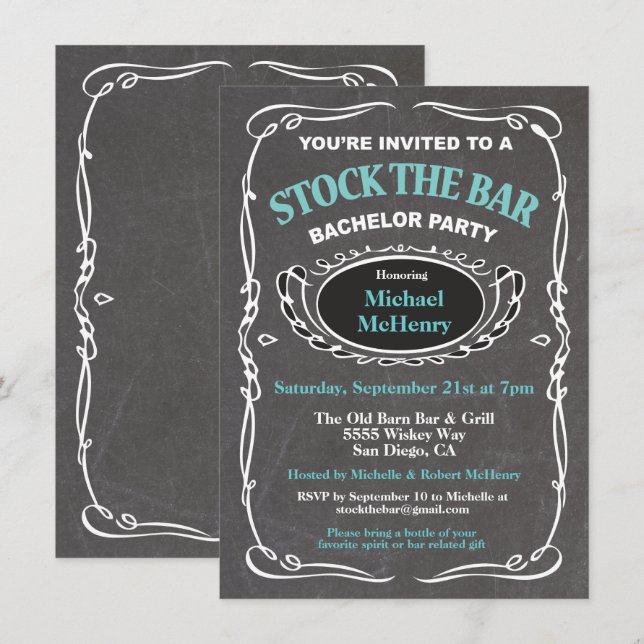 Stock du bar bachelor invitation (Devant / Derrière)
