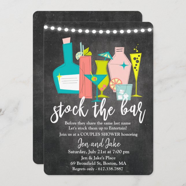 Stock du Bar Couples Coed Shower Invitation (Devant / Derrière)