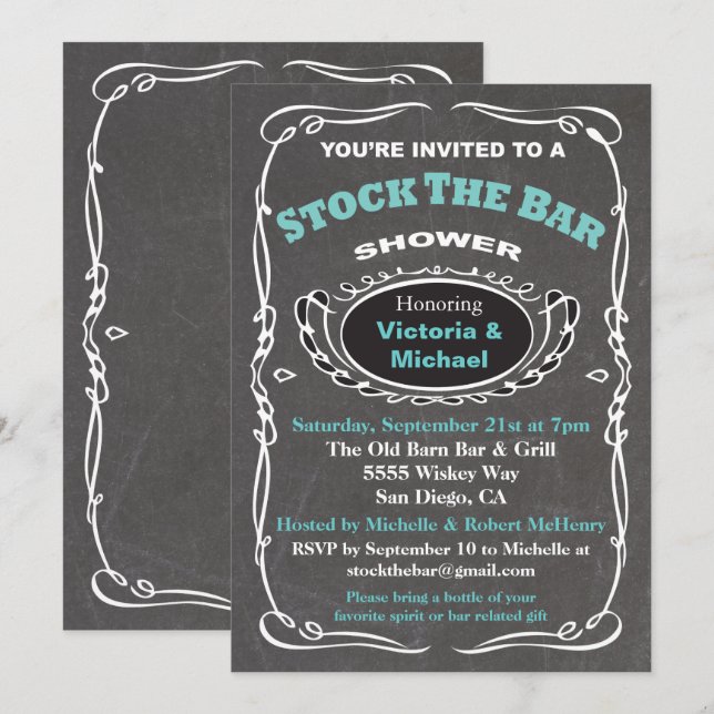Stock du bar wedding shower invitation (Devant / Derrière)