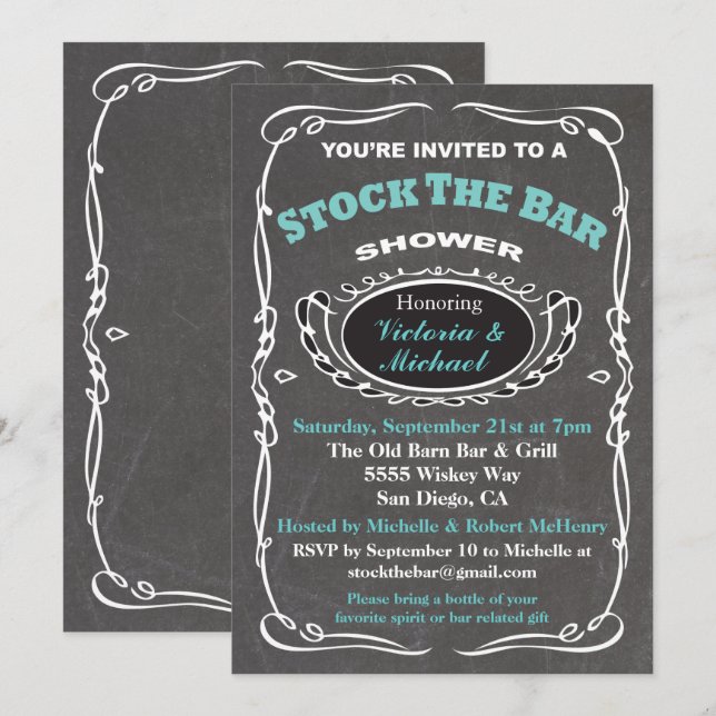 Stock du bar wedding shower invitation (Devant / Derrière)