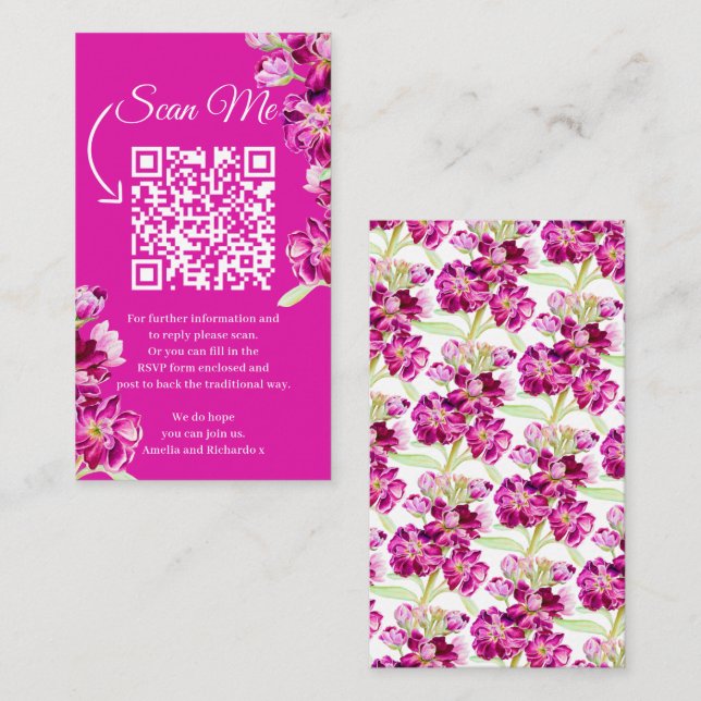 Stock flowers dark pink wedding QR code scan me Enclosure Card (Front/Back)
