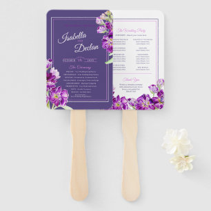 Stock flowers purple watercolor wedding program hand fan