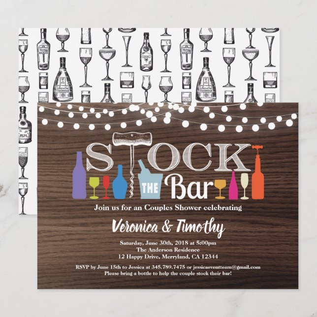 Stock l'invitation du bar Bois rustique Invitation (Devant / Derrière)