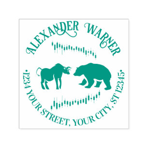 Stock Market Bull vs Bear #2 Name Return Address  Self-inking Stamp