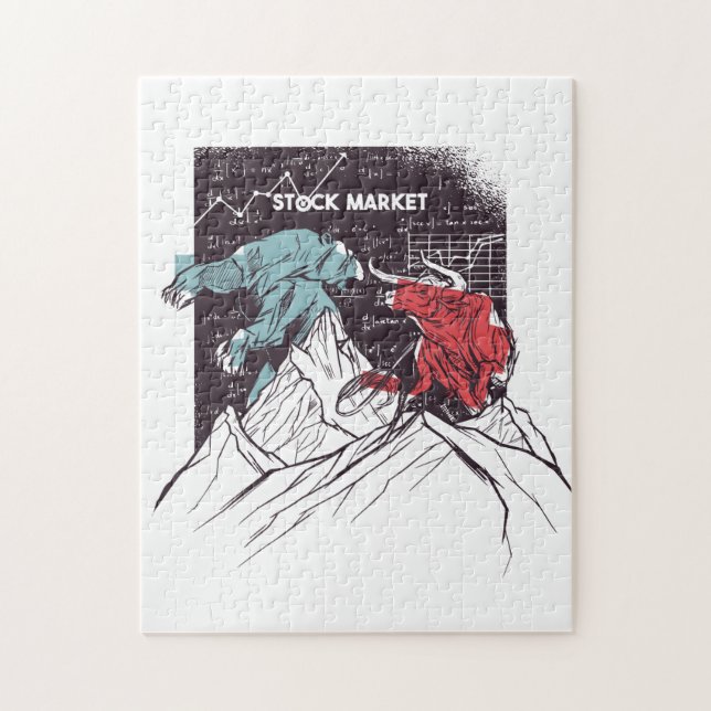 Stock Market Fight Bull vs Bear Trading Jigsaw Puzzle (Vertical)