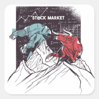 Stock Market Fight Bull vs Bear Trading Square Sticker