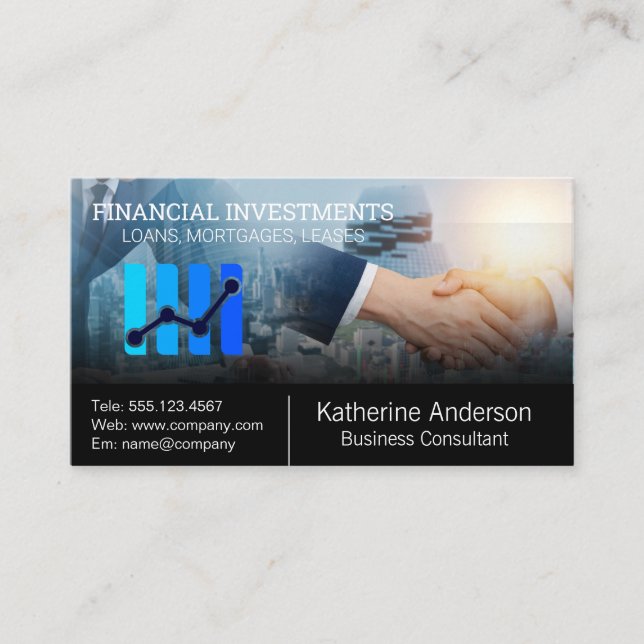 Stock Market Financial Graph | Business Hand Shake Card (Front)