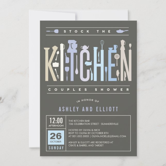 Stock Mod La Cuisine Couples Douche Invitation (Devant)
