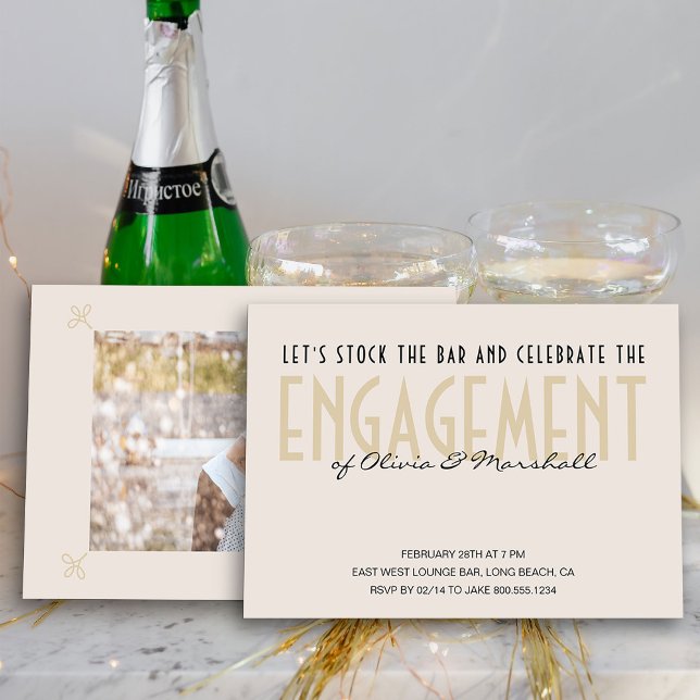 Stock the Bar Big Typography Champagne Engagement Invitation (Photo Engagement Party Invite from my Engagement Party Invitations Collection)