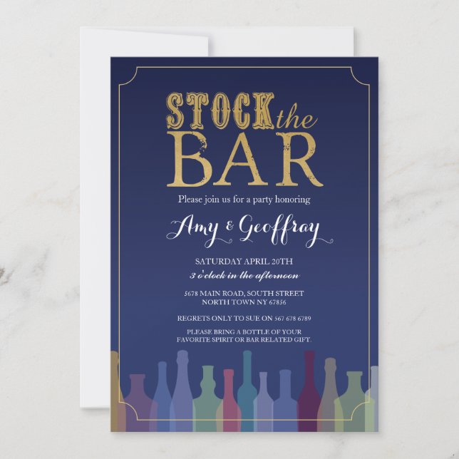 Stock The Bar Blue Party Engagement Couples Invite (Front)