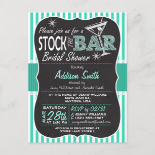 Stock the Bar Bridal Shower; Aqua Invitation Postcard
