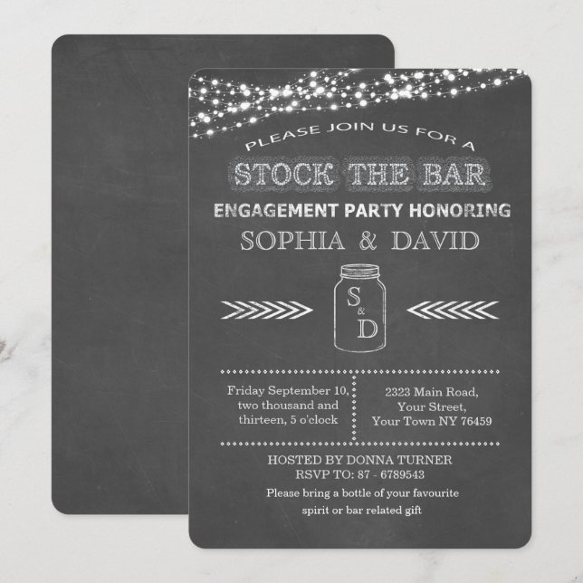 Stock the Bar Chalkboard Mason Jar Engagement Invitation (Front/Back)