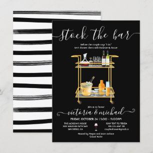 Stock the Bar Cocktail bar cart Engagement Party I Invitation