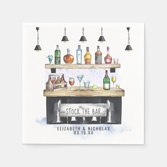 Stock the Bar | Couples Shower Personalized Napkin (Front)