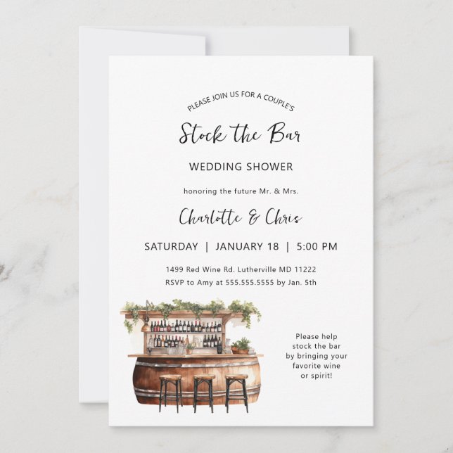 Stock the bar couples wedding shower invitation (Front)