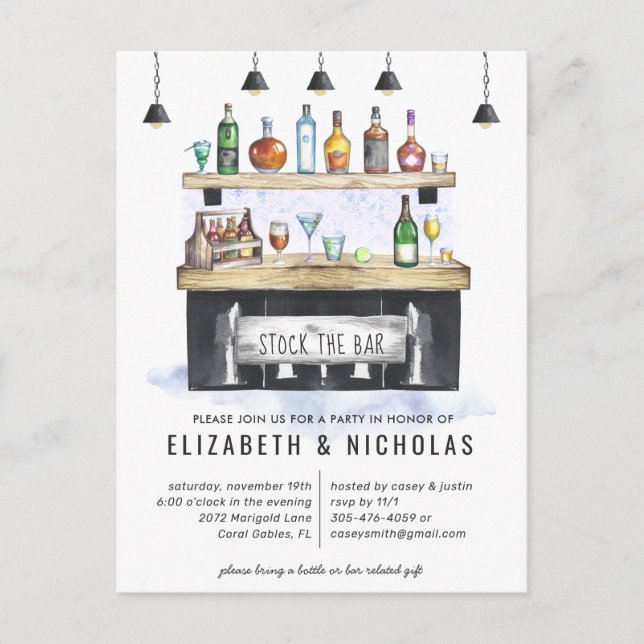 Stock the Bar | Couples Wedding Shower Invitation Postcard (Front)