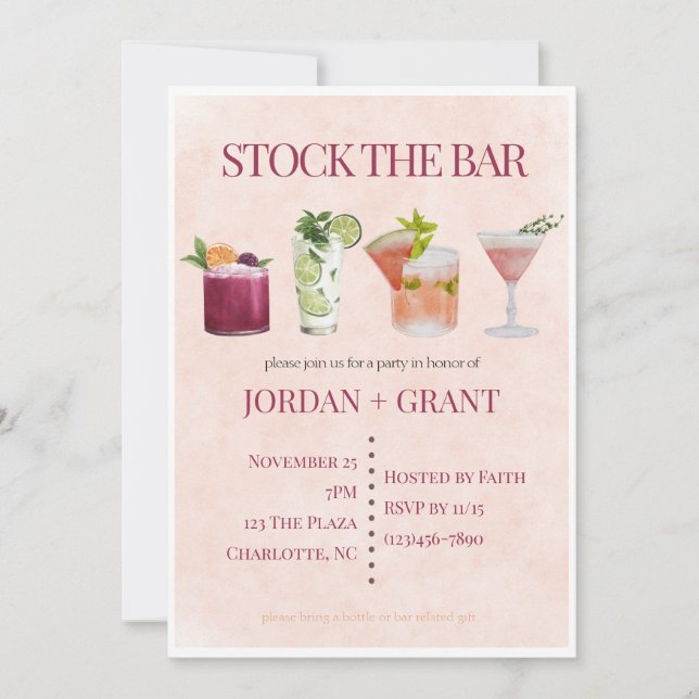 Stock The Bar Couples Wedding Shower Invitations (Front)