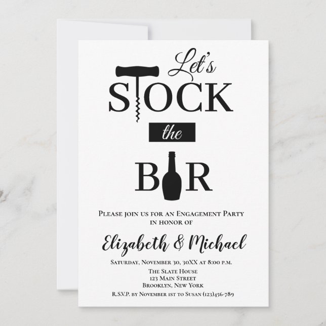 Stock The Bar Engagement Party Invitation (Front)