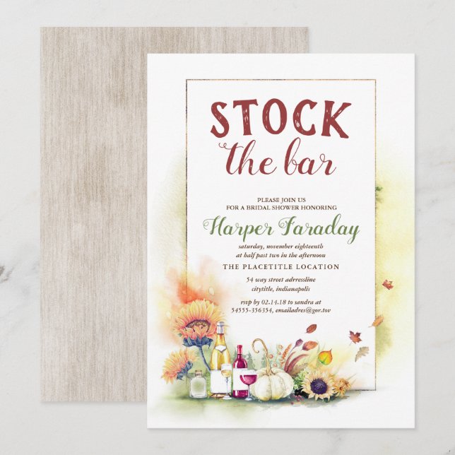 Stock The Bar Fall Harvest Pumpkins Bridal Shower Invitation (Front/Back)
