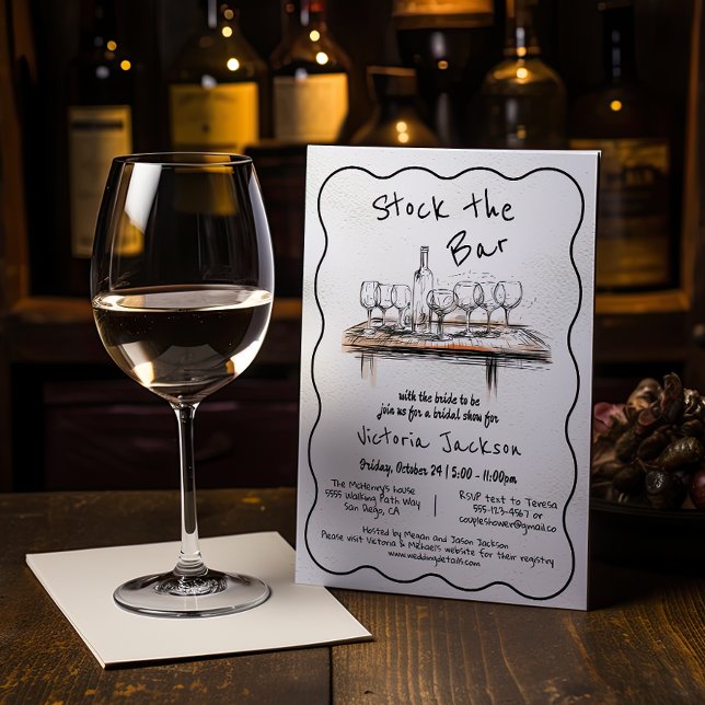 Stock the Bar line art Bridal Couples Shower Invitation (Creator Uploaded)